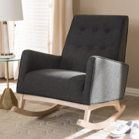 Baxton Studio BBT5308-Dark Grey RC Marlena Mid-Century Modern Dark Grey Fabric Upholstered Whitewash Wood Rocking Chair
